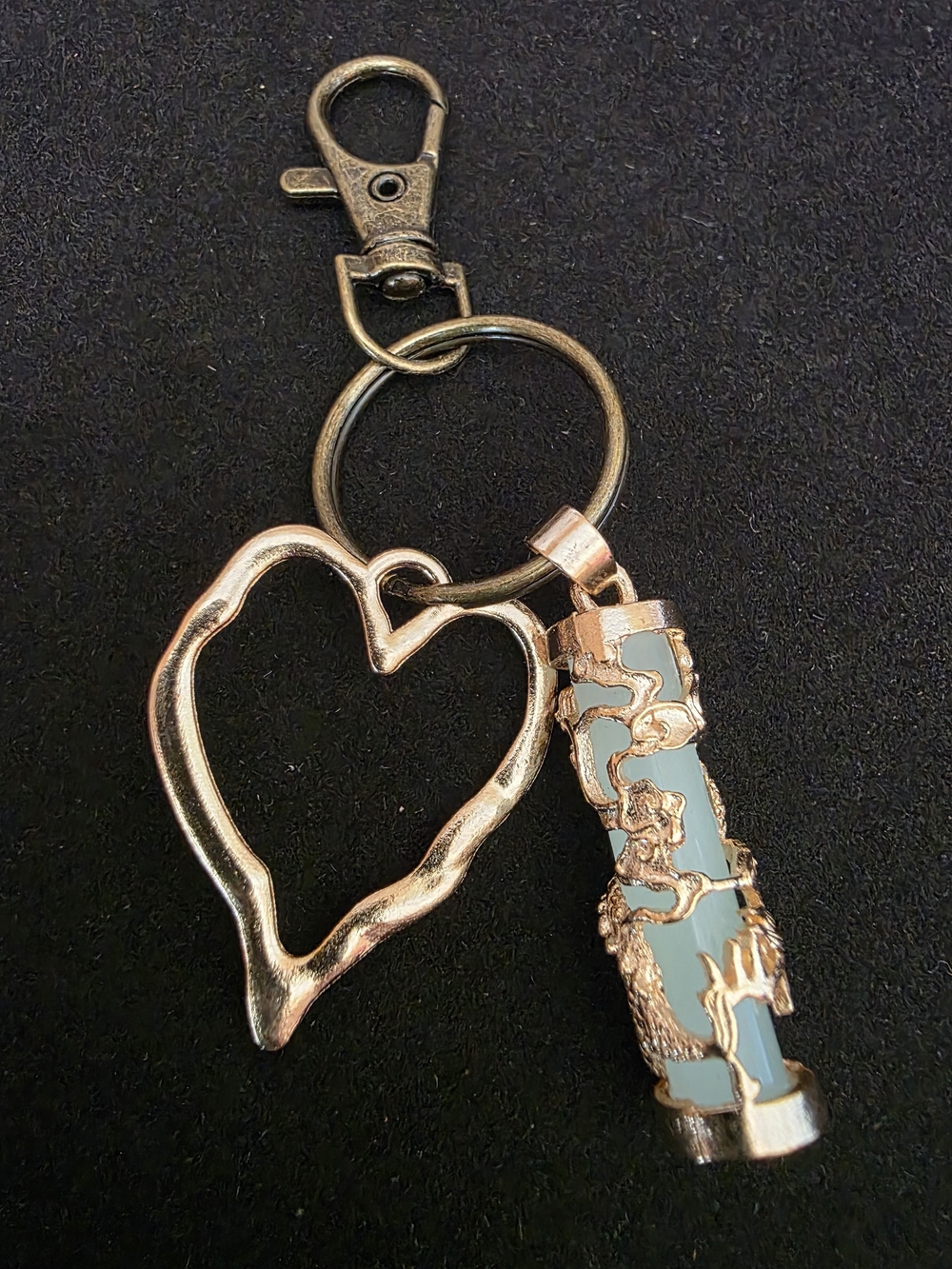 Glow-in-the-dark Gold Light Blue Dragon Pendant With Open Heart Charm